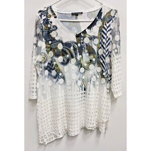 Picadilly Womens Wearable Art Tunic Top XL Black White Layered Mesh Angled Hem